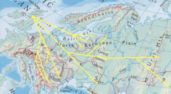 Map of Eastern Europe showing the areas where Scottish Overseas Development works with their connections to Scotland